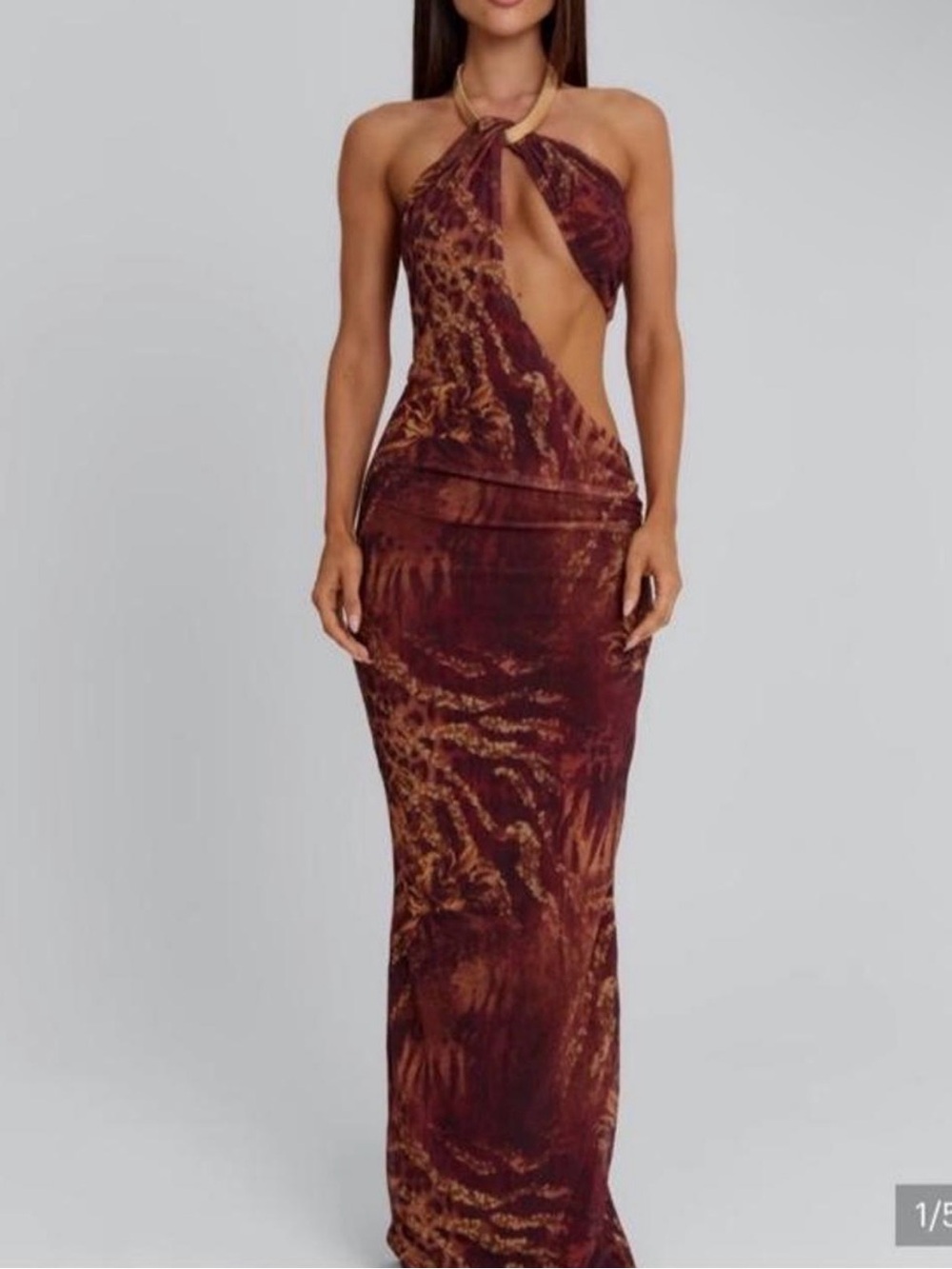 Outcast Brand new Adela Maxi Dress- Brown Tie-Dye Halter Cutout Maxi Dress